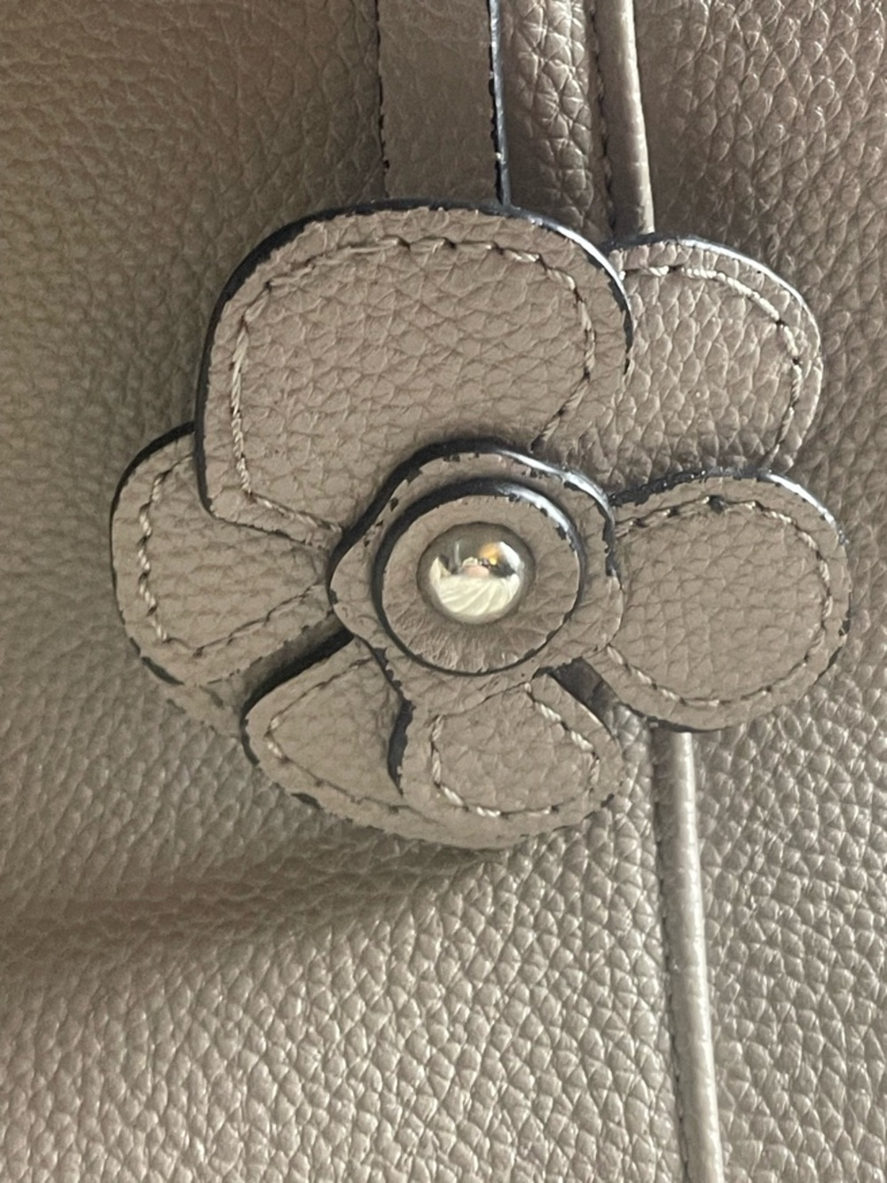 Dana Buchman Taupe Pebbled Leather Shoulder Tote with Flower Charm - Picture 3 of 7
